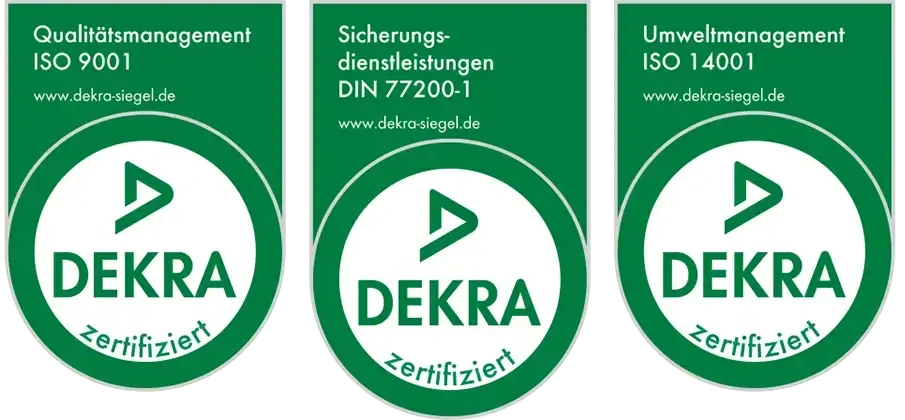DEKRA-Siegel: ISO 9001, DIN 77200-1 und ISO 14001